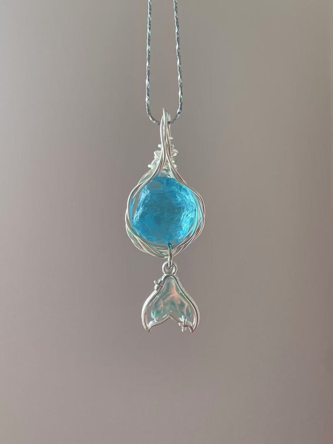 Handmade Wrap Pendant Mermaid Tear Natural Crystal Necklace