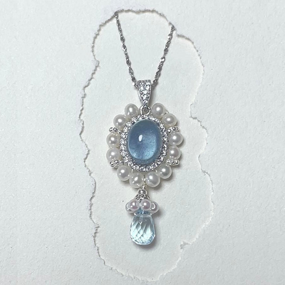 Aquamarine Pearl Necklace Accessories Jewelry