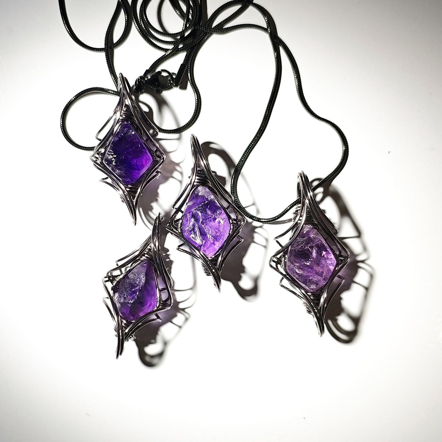 Natural Amethyst Stone Wrap Pendant Aquamarine Necklace