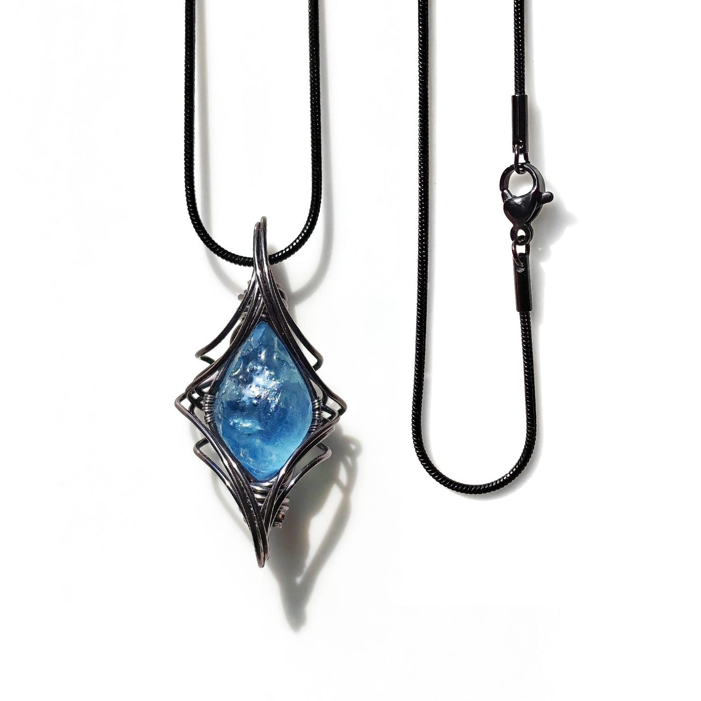 Natural Amethyst Stone Wrap Pendant Aquamarine Necklace