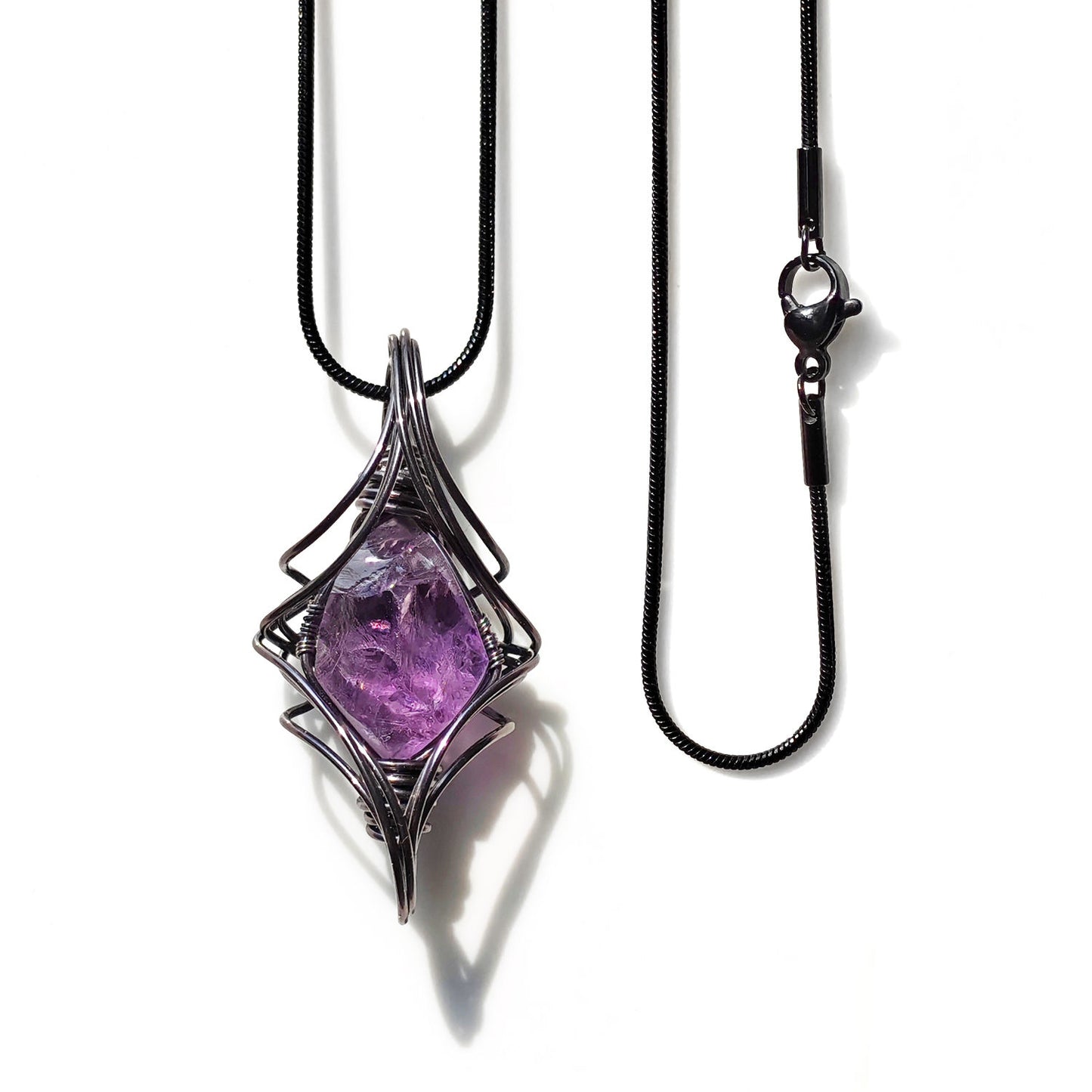 Natural Amethyst Stone Wrap Pendant Aquamarine Necklace