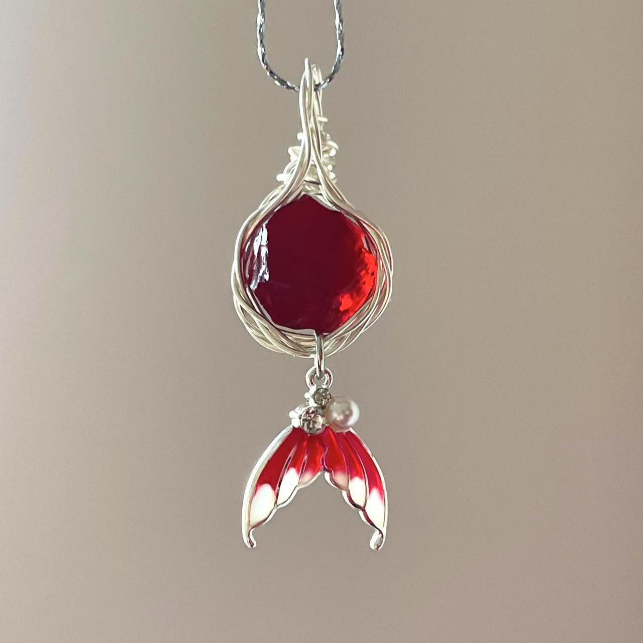 Handmade Wrap Pendant Mermaid Tear Natural Crystal Necklace