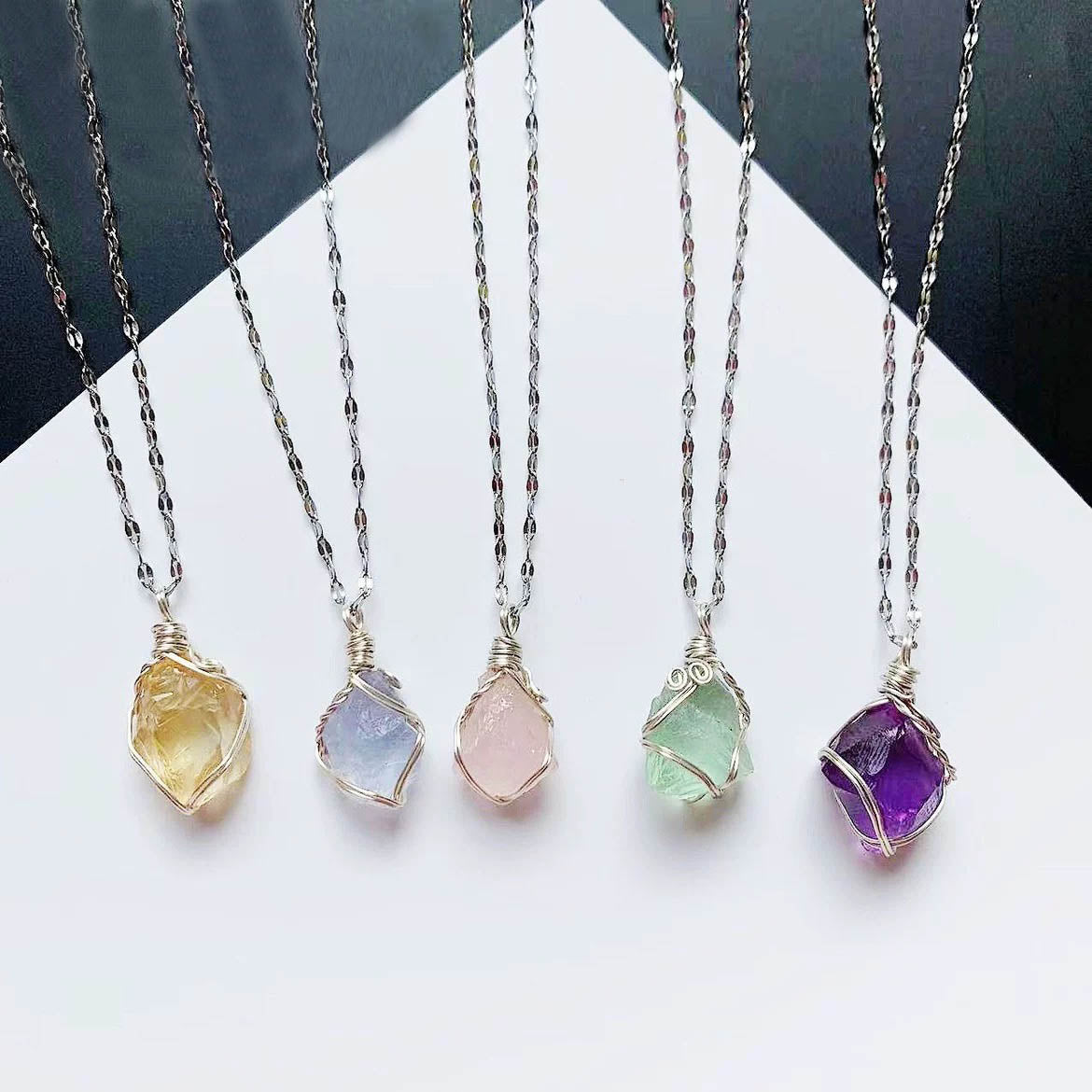 Crystal Pendant Necklace - Crystal Pendant Necklace, Adjustable Length, Natural Gemstone Jewelry, Unisex