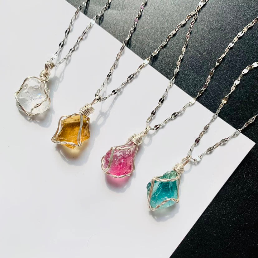 Crystal Pendant Necklace - Crystal Pendant Necklace, Adjustable Length, Natural Gemstone Jewelry, Unisex
