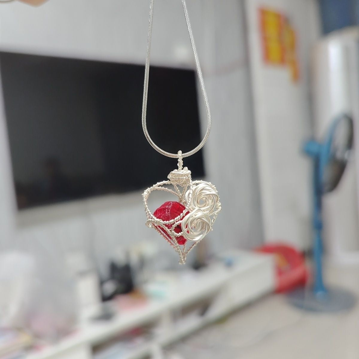 Raw Stone Wrap Heart Shape Pendant Jewelry Necklace