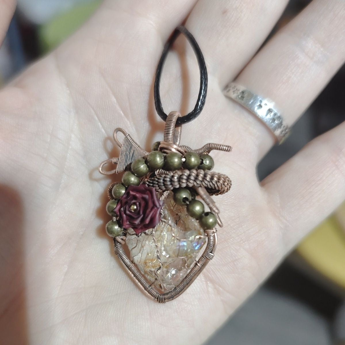 Heart Wrap Natural Crystal Necklace Vintage Holiday Gift
