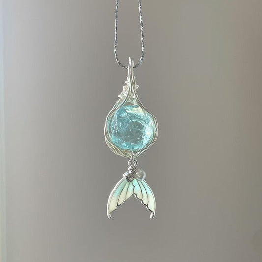 Handmade Wrap Pendant Mermaid Tear Natural Crystal Necklace