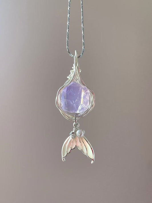 Handmade Wrap Pendant Mermaid Tear Natural Crystal Necklace