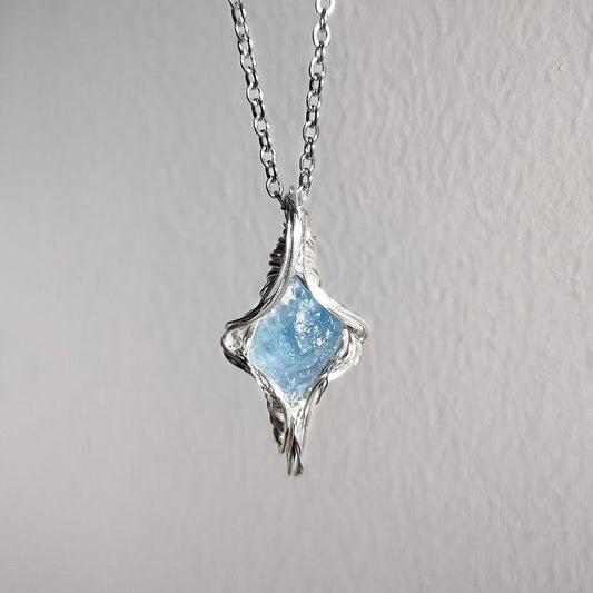 Natural Aquamarine Handmade Wrap Pendant Necklace