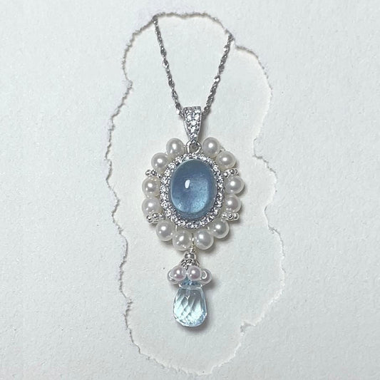 Aquamarine Pearl Necklace Accessories Jewelry