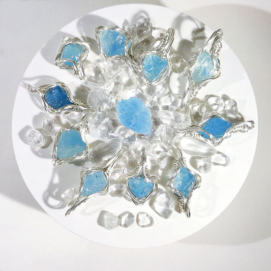 Natural Aquamarine Handmade Wrap Pendant Necklace