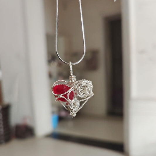 Raw Stone Wrap Heart Shape Pendant Jewelry Necklace