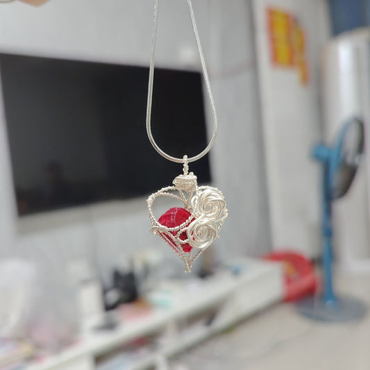 Raw Stone Wrap Heart Shape Pendant Jewelry Necklace