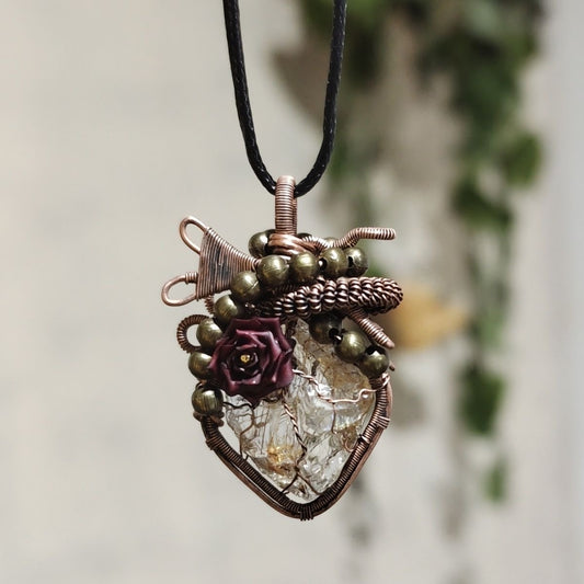Heart Wrap Natural Crystal Necklace Vintage Holiday Gift